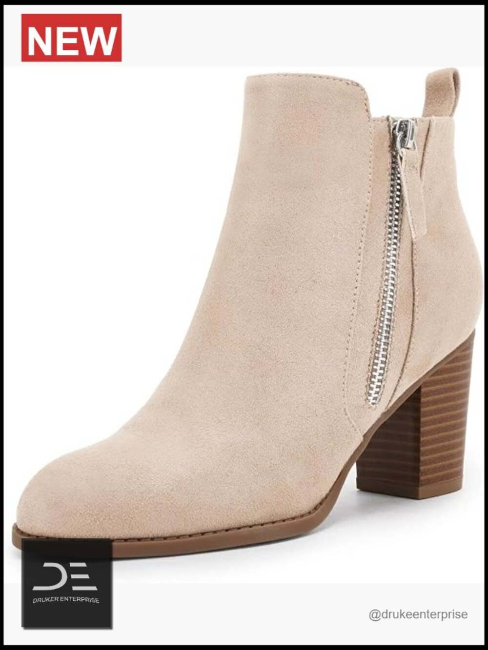 Faux Suede Chunky Block Heel Ankle Booties Side Zip Pointed Toe